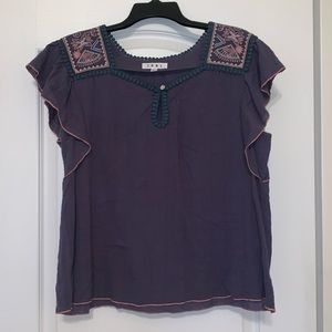 THML Grey-blue Embroidered Shoulder Shirt